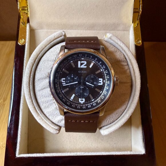 Guess Men's Classic Three-Complication Watch Brown/Silver W95063G2, 44mm - Picture 1 of 5